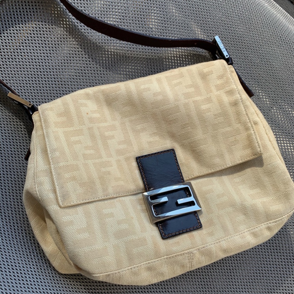 Fendi Zucca Baguette in Cream Canvas Vintage